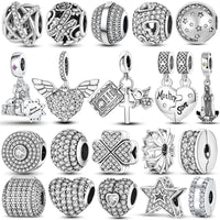 925 Silver Color Star Moon Heart Safety Chain CZ Beads Angle Wing Pendant Fit Bangle Charms Bracelet DIY Women Original Jewelry