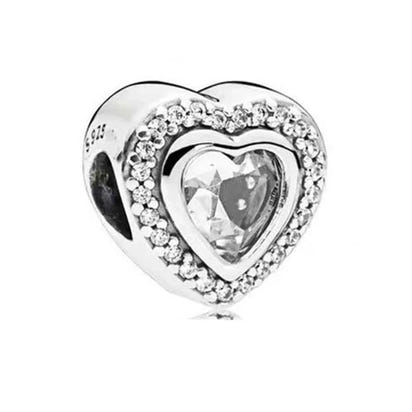 White Series Clear Stone Heart Clip Charm Fit Original 925 Sterling Silver Plated Bracelet Beads DIY Women Jewelry Gift Making