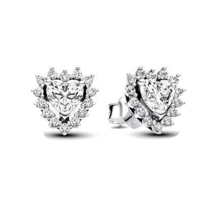 White Series Clear Stone Heart Clip Charm Fit Original 925 Sterling Silver Plated Bracelet Beads DIY Women Jewelry Gift Making