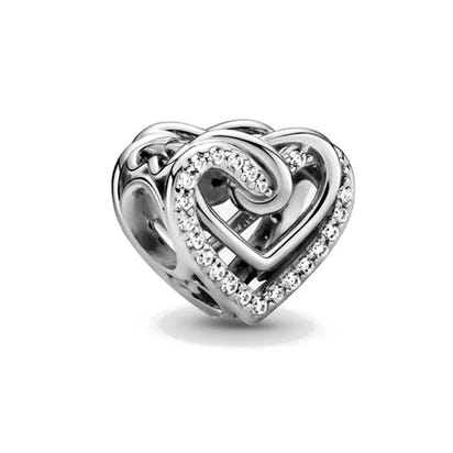 White Series Clear Stone Heart Clip Charm Fit Original 925 Sterling Silver Plated Bracelet Beads DIY Women Jewelry Gift Making