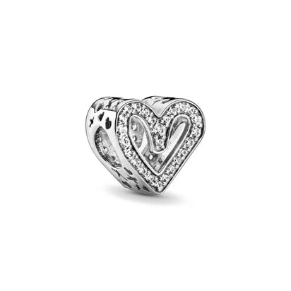 White Series Clear Stone Heart Clip Charm Fit Original 925 Sterling Silver Plated Bracelet Beads DIY Women Jewelry Gift Making